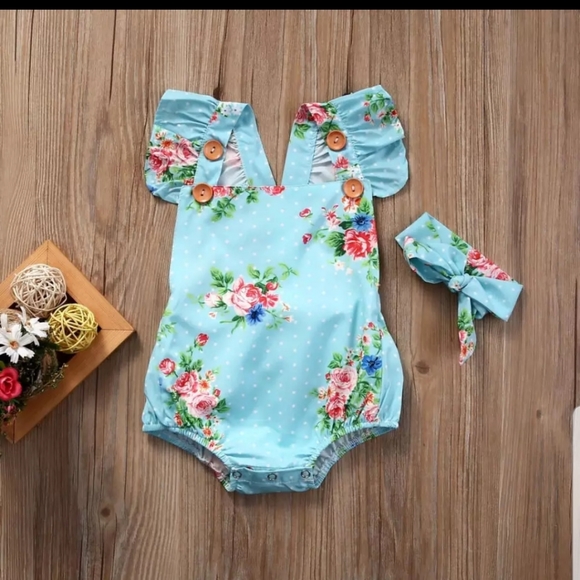 unknown Other - NWT Baby Girl Floral Romper Set  Headband NWT